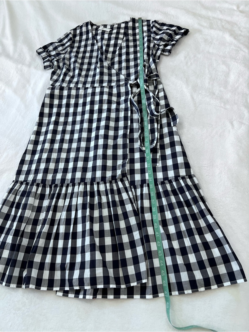 GAP Navy and White Gingham Wrap Midi Dress - Picture 3 of 9
